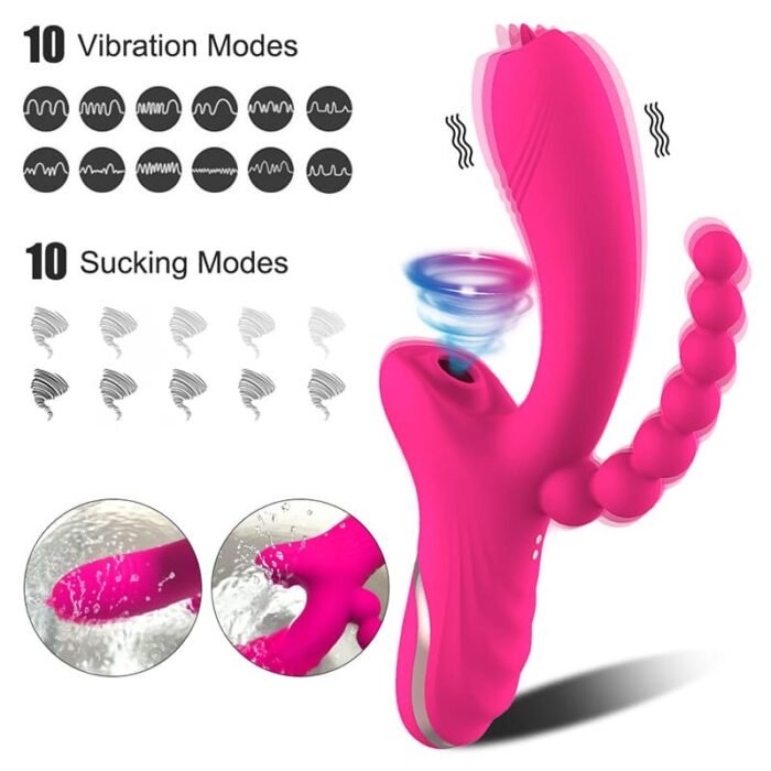 3-in-1 G-Punkt Vibrator mit 10 Vibrations & Lutschenmodi Vibration für Frauen mit Klitoris Sauger & Analkugeln