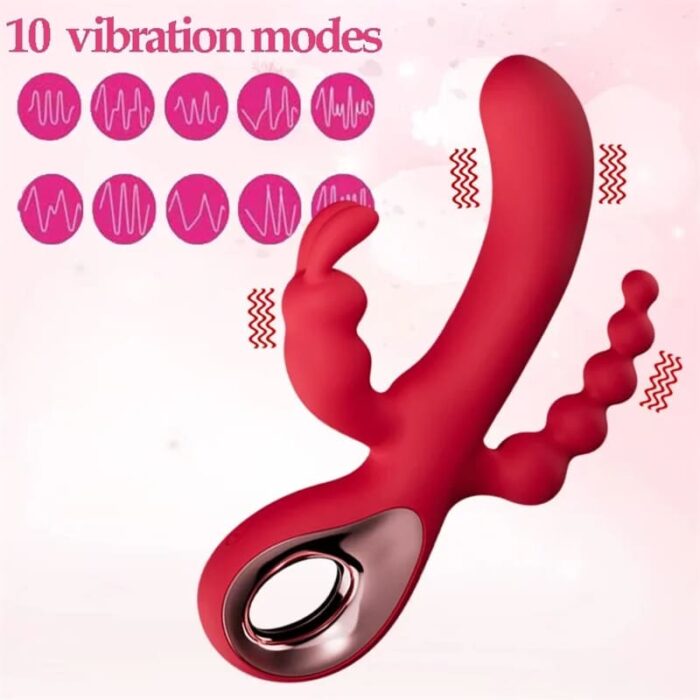 Lovesvibe 3-in-1 Rabbit Vibrator, 10 Vibrationsmodi G Punkt Vibratoren für Frauen Dildo Vibrator mit Analkugeln