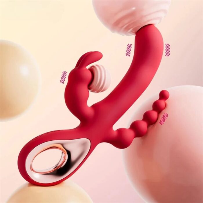 Lovesvibe 3-in-1 Rabbit Vibrator, 10 Vibrationsmodi G Punkt Vibratoren für Frauen Dildo Vibrator mit Analkugeln