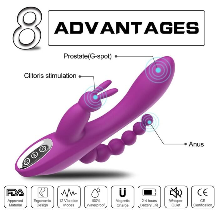 Lovesvibe 3-in-1 Rabbit Vibrator für Frauen mit 7 Vibrationsmodi G-Punkt Vibrator mit Analkugeln