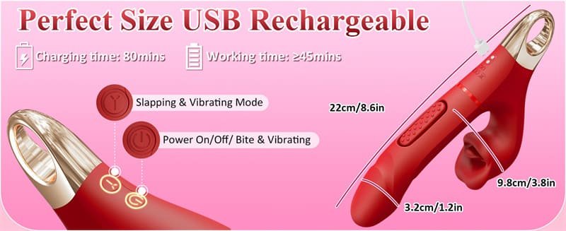 Lovesvibe G Punkt Vibrator Dildo Sexspielzeug mit 7 Schlag- und 5 Beiß-Vibrationsmodi 3-in-1 Rose Zungenvibrator