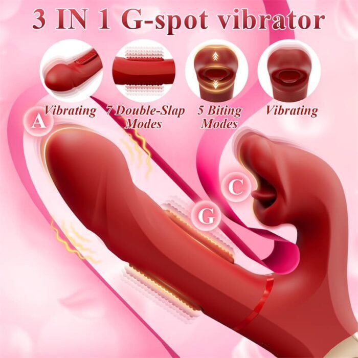 Lovesvibe G Punkt Vibrator Dildo Sexspielzeug mit 7 Schlag- und 5 Beiß-Vibrationsmodi 3-in-1 Rose Zungenvibrator