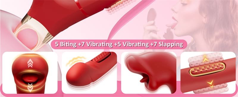 Lovesvibe G Punkt Vibrator Dildo Sexspielzeug mit 7 Schlag- und 5 Beiß-Vibrationsmodi 3-in-1 Rose Zungenvibrator
