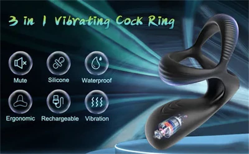 3 In 1 Penisring Vibrator Sex Spielzeug für die Männer mit 10 Vibrationsmodi Vibrator Penishülle SexSpielzeug