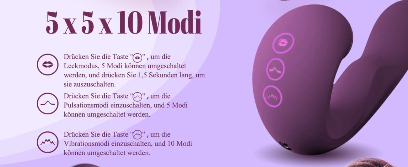 3 in 1 G-Punkt Vibratoren Sex Spielzeug für die Frau mit 10 Vibrations 5 Zungenlecken 5 Pulsierendemodi Klitoris Sauger