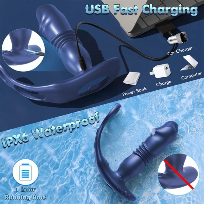 Analvibratoren für Mann mit Dual Penisringe, 12 Vibration 3 Stoßmodi Prostata Stimulation Männer Mit Fernbedienung