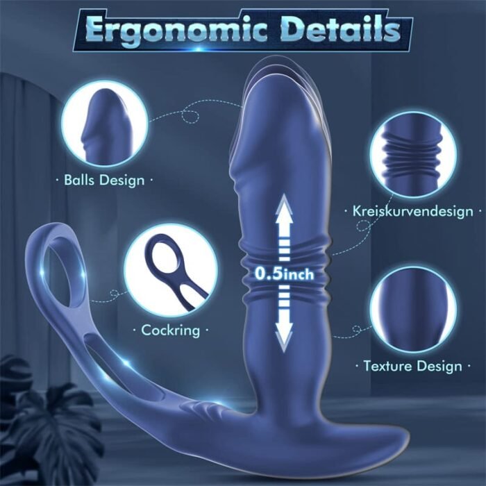 Analvibratoren für Mann mit Dual Penisringe, 12 Vibration 3 Stoßmodi Prostata Stimulation Männer Mit Fernbedienung