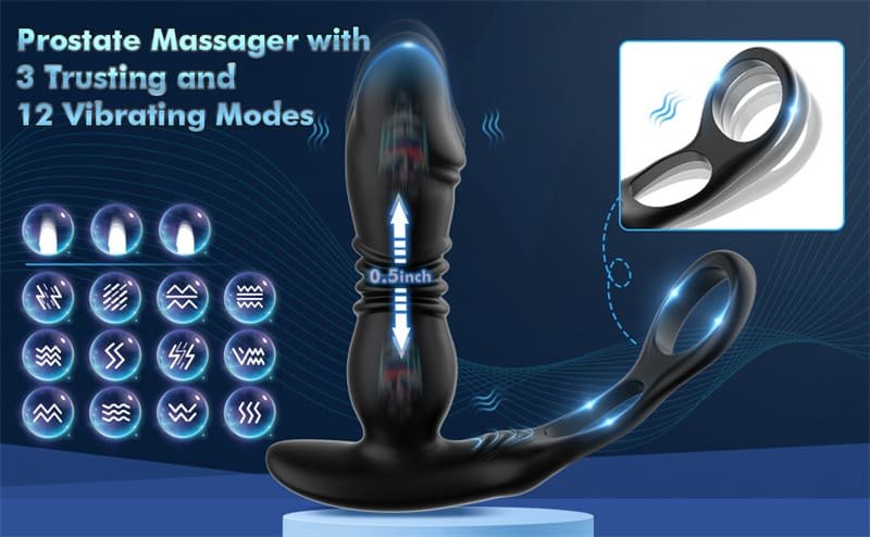 Analvibratoren für Mann mit Dual Penisringe, 12 Vibration 3 Stoßmodi Prostata Stimulation Männer Mit Fernbedienung