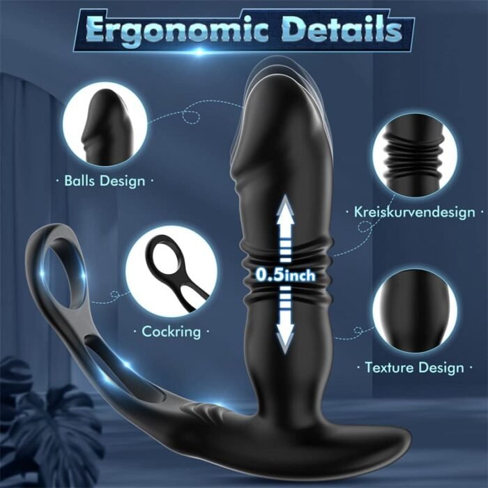 Analvibratoren für Mann mit Dual Penisringe, 12 Vibration 3 Stoßmodi Prostata Stimulation Männer Mit Fernbedienung