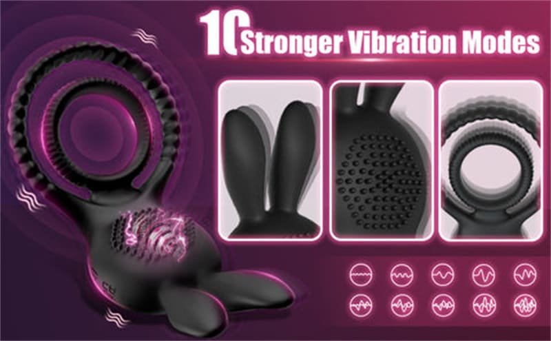 Rabbit 4 in1 Penisring Vibrator mit 10 Vibrationsmodi Penisringe Sex Spielzeug für die Männer