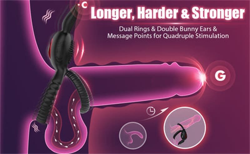 Rabbit 4 in1 Penisring Vibrator mit 10 Vibrationsmodi Penisringe Sex Spielzeug für die Männer