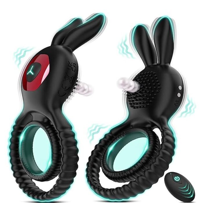 Rabbit 4 in1 Penisring Vibrator mit 10 Vibrationsmodi Penisringe Sex Spielzeug für die Männer