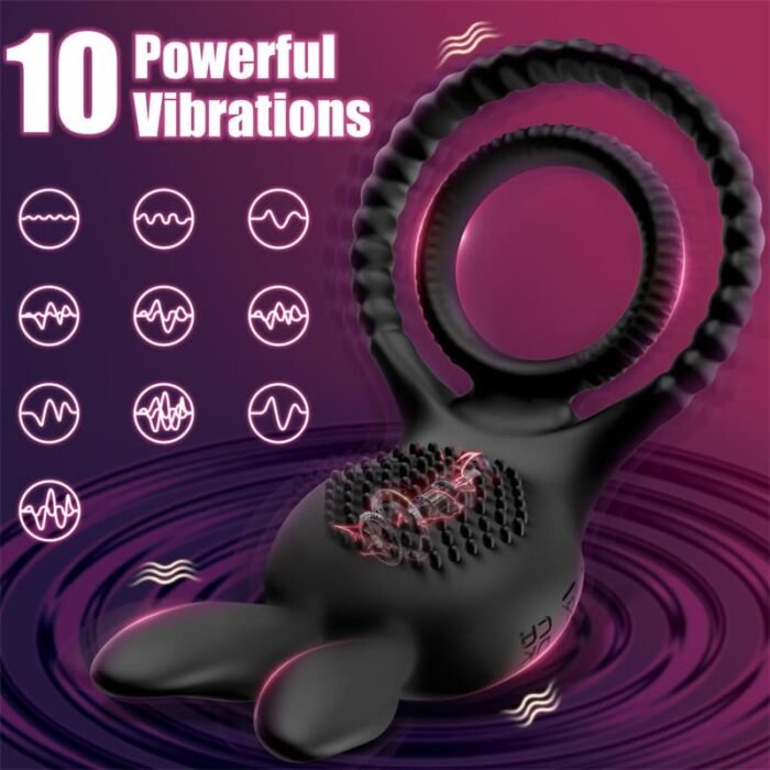 Rabbit 4 in1 Penisring Vibrator mit 10 Vibrationsmodi Penisringe Sex Spielzeug für die Männer