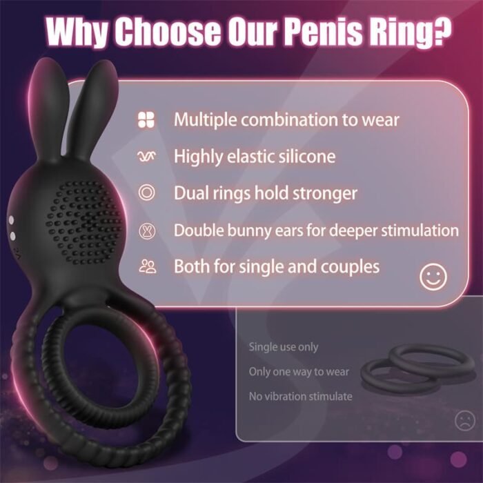 Rabbit 4 in1 Penisring Vibrator mit 10 Vibrationsmodi Penisringe Sex Spielzeug für die Männer