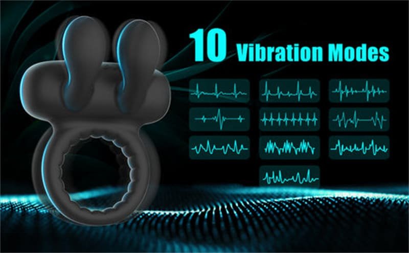 Rabbit Penisring Vibrator mit 10 Vibrationsmodi Sex Spielzeug für Paare Männer Silikon Cockring