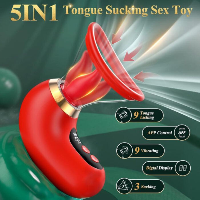 Rose 5 in 1 Klitoris Sauger & Zungenvibrator mit 9 Zungenlecken 3 Saugbewegungen Sex Toys für Damen Paare mit APP