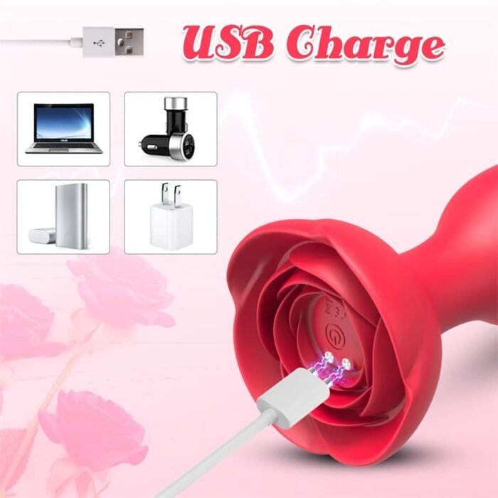 Rose Anal Plug mit 10 Vibrationsmodi Silikon Buttplug Sex Spielzeug für die Männer Frau Paare mit Fernbedienung