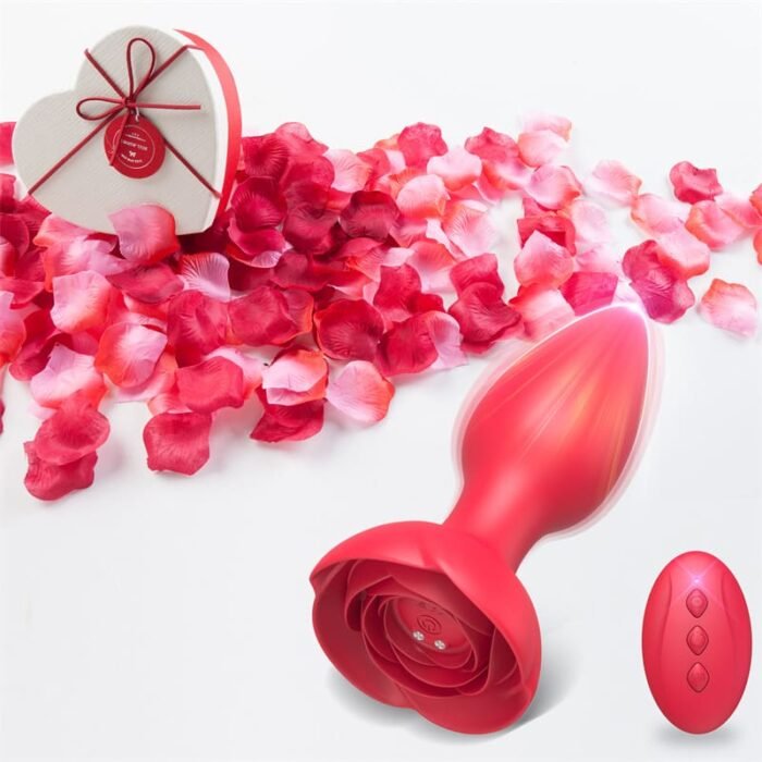 Rose Anal Plug mit 10 Vibrationsmodi Silikon Buttplug Sex Spielzeug für die Männer Frau Paare mit Fernbedienung