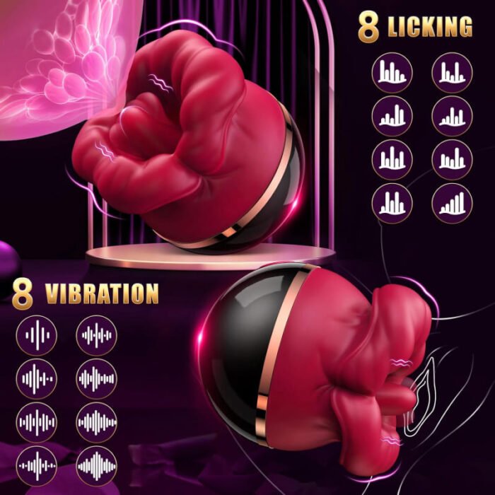 Rose Zungenvibrator & Klitoris Sauger mit 5 Saug- und 8 Leckfunktionen und APP-Steuerung 3 in 1 Rose Vibrator