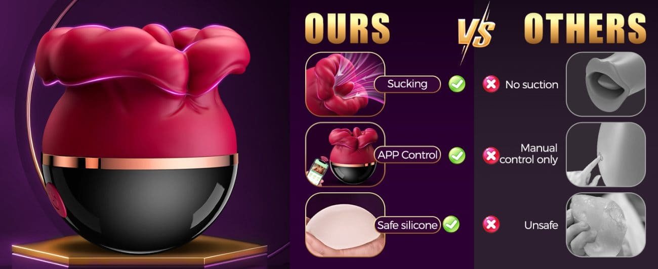 Rose Zungenvibrator & Klitoris Sauger mit 5 Saug- und 8 Leckfunktionen und APP-Steuerung 3 in 1 Rose Vibrator