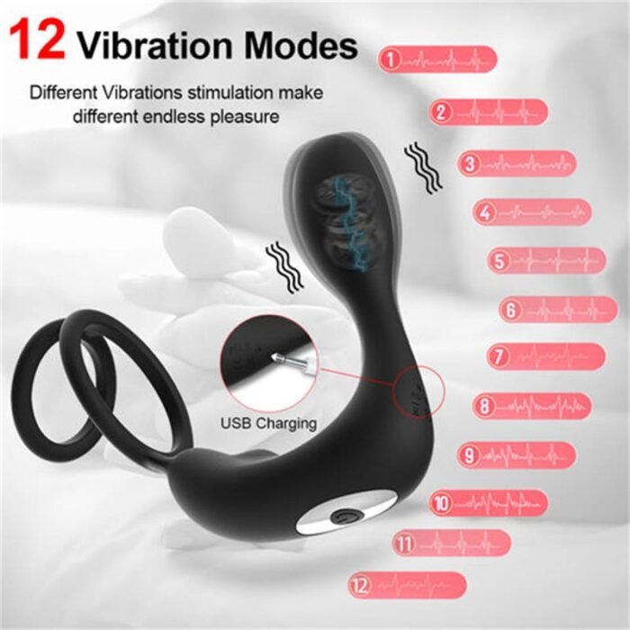 Safiman Anal Vibrator mit Dual Penisringe, 12 Vibrationsmodi Prostata Stimulation Männer Sex Spielzeug für Paare