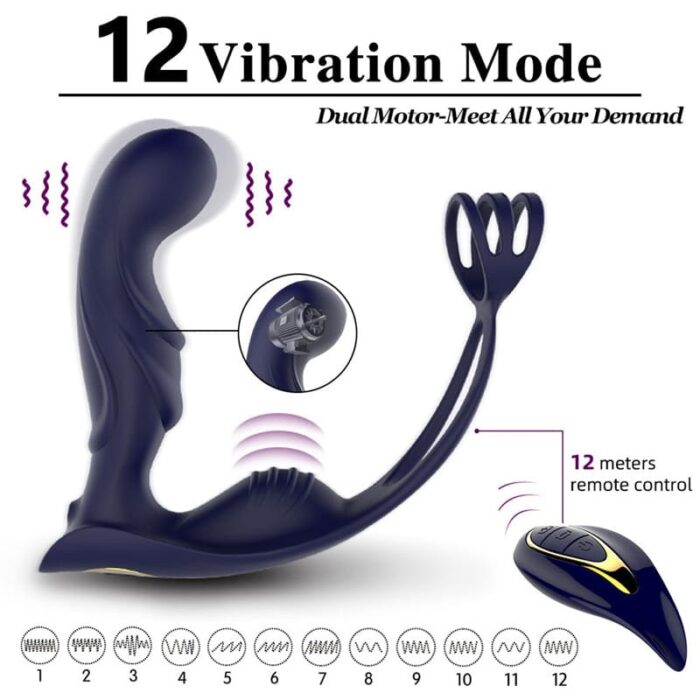 Blue Warrior Prostate Massager für Männer mit Penisring & 12 Vibrationsmodi Analvibratoren Sex Spielzeug für Paare
