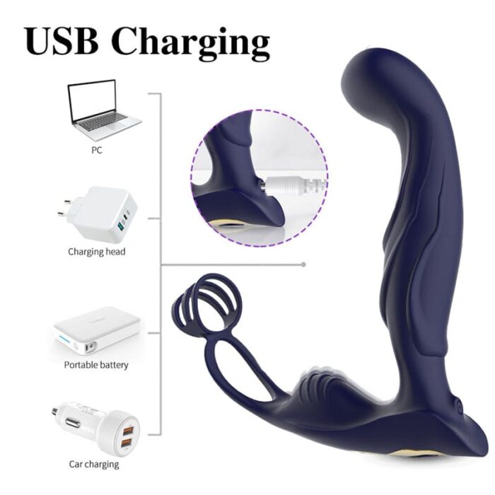 Blue Warrior Prostate Massager für Männer mit Penisring & 12 Vibrationsmodi Analvibratoren Sex Spielzeug für Paare