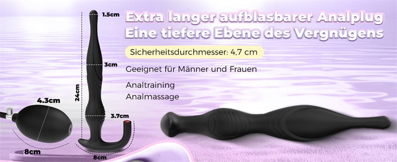 Lovesvibe Aufblasbar Analplug mit Pumpe, 24cm Verstellbar Riesen Dildo Butt Plug Anal Dilatator SM Sexspielzeug