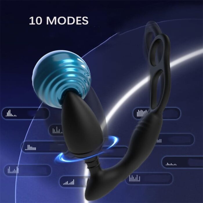 Lovesvibe Elektrischer Analplug mit Dual Penisring & 10 Vibrationen Anal Vibrator für Männer Paare