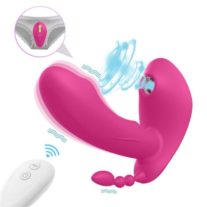 Rosa G-Punkt Stimulator mit Analkugeln & Klitoris Sauger, 3 In 1 Vibration für Frauen Sex Spielzeug Dildo Vibrator
