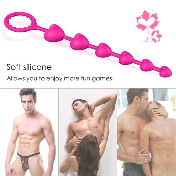 S-HANDE SHD-S017 Silikon Analkugeln - 22.5cm Silikon Anal Kette mit 6 Herzförmige Kugeln
