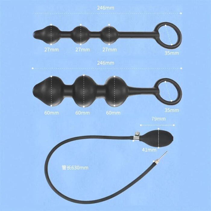 Superlang Aufblasbar Analplug mit drei Kugeln & Pumpe Analkugeln Groß Anal Dilatator BDSM Analsex Sexspielzeug